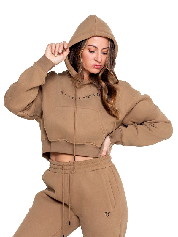 ELEMENTS CROPPED HOODIE - CAMEL